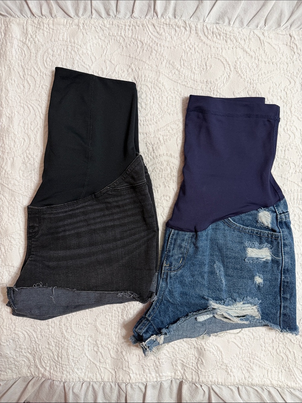 Lot of 2 - Maternity Overband Jean Shorts - Black and Blue